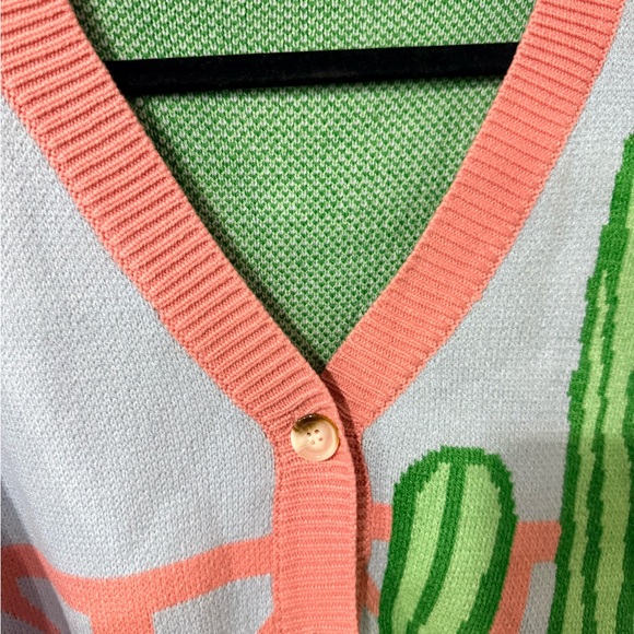 New Miss sparkling blue cactus cardigan sweater sz S - Picture 5 of 5